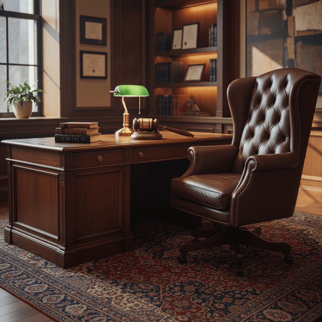 Executive chambers office with desk and leather chair